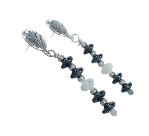 Hematite Navajo Sterling Silver Bead Post Dangle Earrings X10158